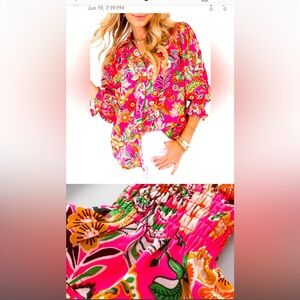 Aurora Floral Print Smocked Button Down Shirt